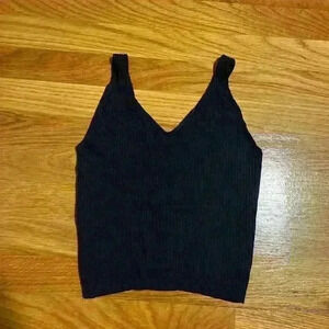 Navy ribbed stretch crop top